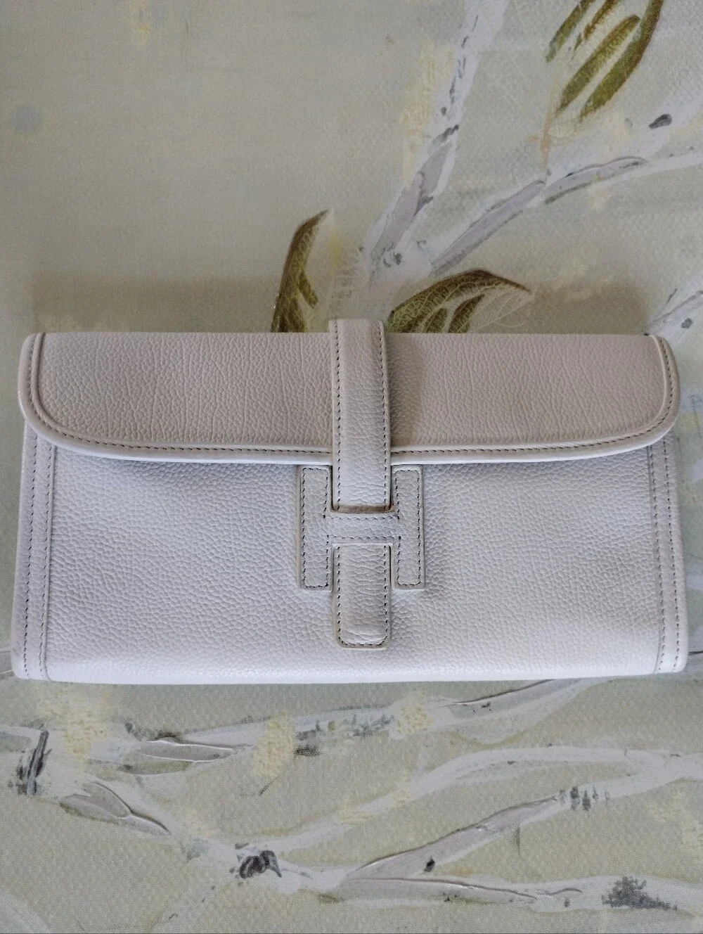Hermes Jige White Leather Clutch